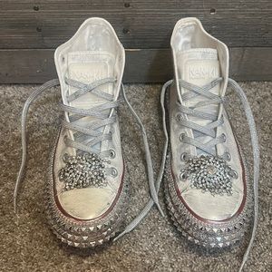 Nan-Ku Couture Cruise Studded Hi Top White & Silver Sneakers